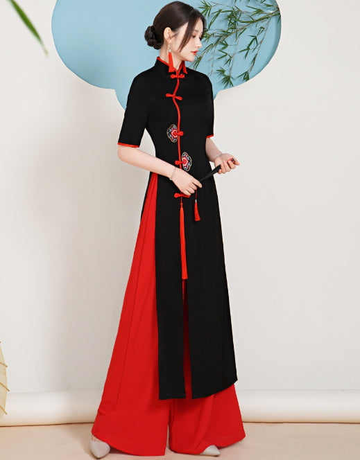 Floral Embroidery Cheongsam Top Vietnamese Ao Dai Dress includes Loose – IDREAMMART