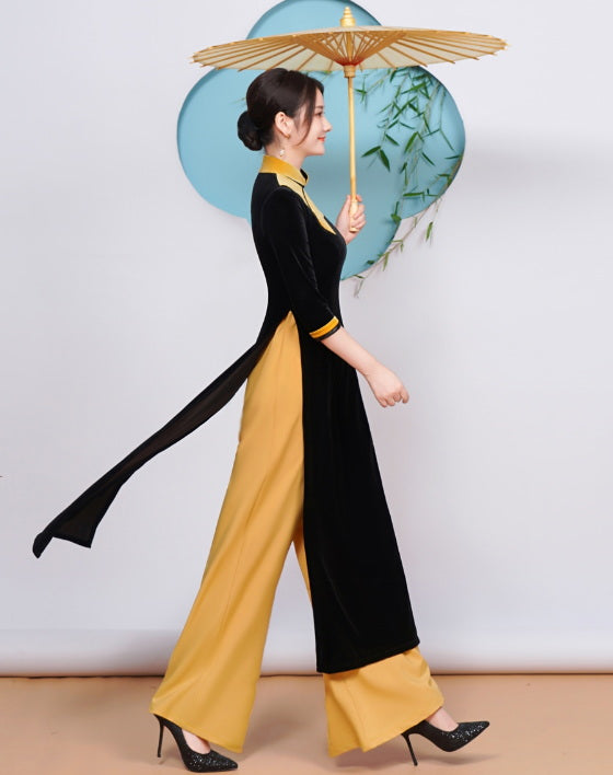 3/4 Sleeve Mandarin Collar Cheongsam Top Vietnamese Ao Dai Dress –  IDREAMMART