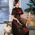 Manches 3/4 Cheongsam Top Floral Dentelle Longueur Thé Robe Ao Dai