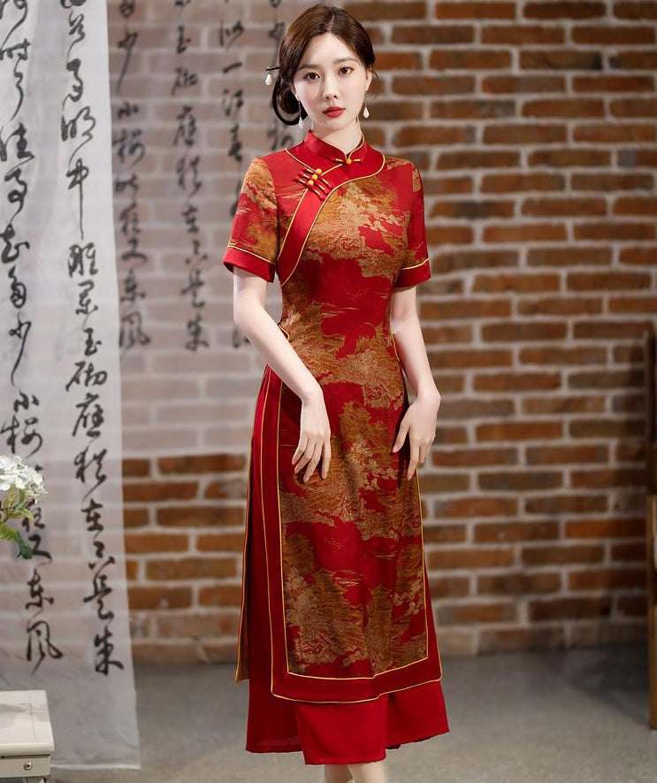 Fashionable Retro Slimming Printed Long Qipao Dress for Daily Wear or  Formal Occasions