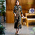 Fashionable Retro Slimming Printed Long Qipao Dress for Daily Wear or Formal Occasions