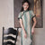 Shanghai Style Retro Striped Midi Qipao Dress Casual Day Dress