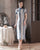 Shanghai Style Retro Striped Midi Qipao Dress Casual Day Dress