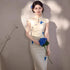 Chinese Style Cheongsam Dress with Butterfly Embroidery, Long Double-Layer Qipao