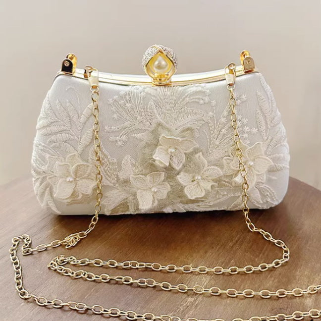 Clutches Evening Bags For Women, Floral Bag With Pearl Portable