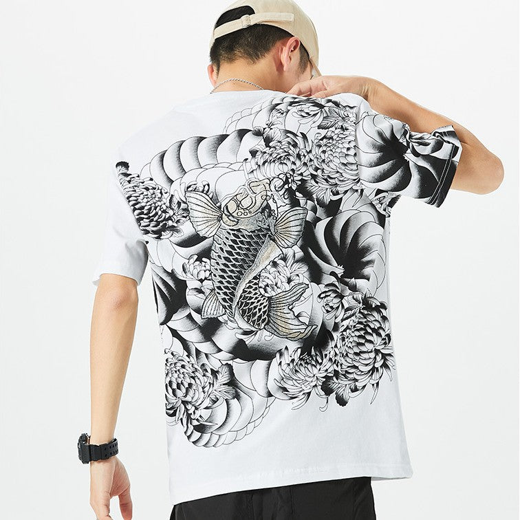Cyprinus Embroidery 100% Cotton Short Sleeve Unisex T-shirt