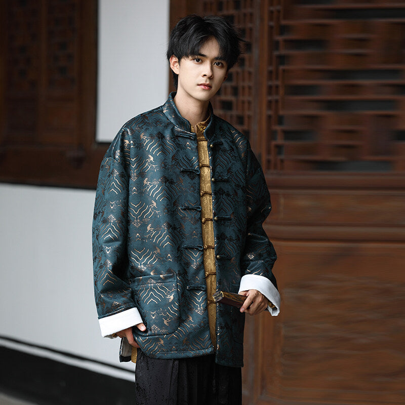Traditional Chinese Tang Suit - Luxury Fleece Winter Jacket for Men Green / S Traditional Chinese Tang Suit - Luxury Fleece Winter Jacket for Men Green / S
