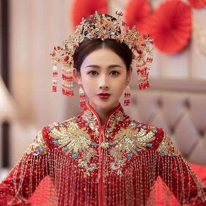 Chinese Bridal Headpiece with Phoenix Crown and Tassels – IDREAMMART
