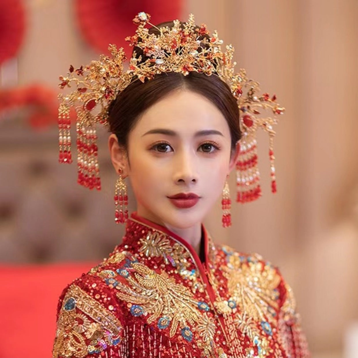 Chinese Bridal Headpiece with Phoenix Crown and Tassels – IDREAMMART