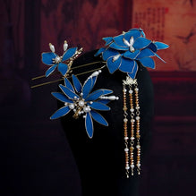 Sapphire Floral Long Tassel Chinese Hairpin – IDREAMMART