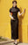 Cap Sleeve Dark Floral Print Full Length A-line Cheongsam Chinese Dress