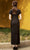 Cap Sleeve Dark Floral Print Full Length A-line Cheongsam Chinese Dress