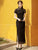 Floral Embroidery Illusion Neck Full Length A-line Cheongsam Chinese Dress