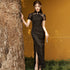 Floral Embroidery Illusion Neck Full Length A-line Cheongsam Chinese Dress