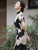 Short Sleeve Floral Print Full Length Cheongsam Silk Chinese Dress