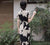 Short Sleeve Floral Print Full Length Cheongsam Silk Chinese Dress