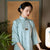 Chinese Style Loose Floral Cheongsam Dress with High-end Collar and Trumpet Sleeve