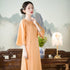 Chinese Style Loose Cheongsam Dress with Round Neck and Trumpet Sleeve