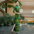 3/4 Sleeve Landscape Pattern Full Length Cheongsam Chinese Dress