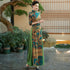 3/4 Sleeve Full Length  Cheongsam Ao Dai Floral Chinese Dress