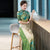 Half Sleeve Full Length  Cheongsam Ao Dai Floral Chinese Dress