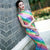 Short Sleeve Rainbow Cheongsam Mermaid Chinese Dress Full of Sequins