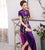Cap Sleeve Floral Sequins Full Length Cheongsam Chinese Dress Evening Gown