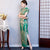 Cap Sleeve Floral Sequins Full Length Cheongsam Chinese Dress Evening Gown