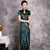 Short Sleeve Full Length Peacock Feather Sequins Cheongsam Chinese Dress