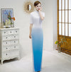 Floral Lace Edge Gradient Cheongsam A-line Chinese Dress Evening Gown