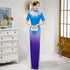 Floral Lace Edge Gradient Cheongsam A-line Chinese Dress Evening Gown