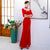 Floral Lace Edge Velvet Cheongsam Mermaid Chinese Dress Evening Gown