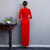 3/4 Sleeve Floral Sequins & Appliques Velvet Cheongsam Chinese Dress Evening Gown