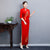 3/4 Sleeve Floral Sequins & Appliques Velvet Cheongsam Chinese Dress Evening Gown