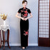 Peony Embroidery Velvet Cheongsam A- line Chinese Dress Evening Gown