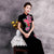 Short Sleeve Flower Embroidery Velvet Cheongsam A-line Chinese Dress Evening Gown