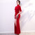 3/4 Sleeve Peony Embroidery Velvet Cheongsam Mermaid Chinese Dress Evening Gown