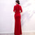 3/4 Sleeve Peony Embroidery Velvet Cheongsam Mermaid Chinese Dress Evening Gown