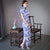 Elegant Blue and White Porcelain Long Cheongsam Modern Daily Plus Size Slimming Chinese Dress