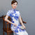 Elegant Blue and White Porcelain Long Cheongsam Modern Daily Plus Size Slimming Chinese Dress