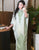 Vintage Retro Floral Qipao Dress with Jacquard Fabric Mandarin Collar and Trumpet Sleeves