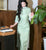 Vintage Retro Floral Qipao Dress with Jacquard Fabric Mandarin Collar and Trumpet Sleeves