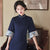 Vintage Retro Qipao Dress with Silk Linen and Trumpet Sleeves