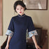 Vintage Retro Qipao Dress with Silk Linen and Trumpet Sleeves
