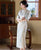 Vintage Retro Floral Qipao Dress with Jacquard Fabric and Trumpet Sleeves