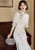 Vintage Retro Floral Qipao Dress with Jacquard Fabric and Trumpet Sleeves