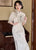 Vintage Retro Floral Qipao Dress with Jacquard Fabric and Trumpet Sleeves