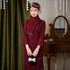 Elegant Red Velvet Cheongsam Dress with Detachable Scarf for Women