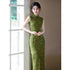 Green Chinese Style Qipao Dress Summer Sleeveless Slim Fit Cheongsam for Women