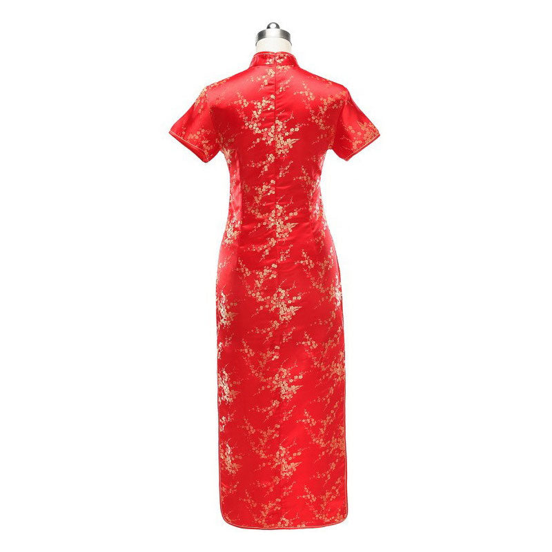 Robe chinoise traditionnelle à fleurs en brocart à manches courtes